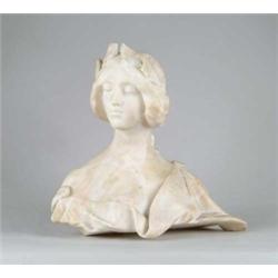 WHITE ALABASTER BUST OF YOUNG WOMAN.