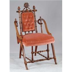 FANCY SIGNED GEORGE HUNZINGER WALNUT SIDE ARMCHAIR.