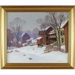 ARTHUR LINGQUIST (American, 1889-1975) “BACKYARDS IN WINTER, LONDONDERRY, VT”.