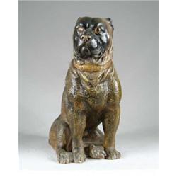 FINE PAINTED TERRACOTTA FIGURE OF A MASTIFF.