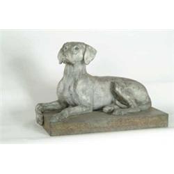OUTSTANDING AND RARE LIFE SIZE ZINC GARDEN STATUE OF A RECLINING POINTER BY JANES, KIRTLAND & CO.