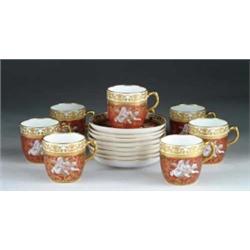 FINE SET OF EIGHT PATE SUR PATE CUPS AND SAUCERS MARKED TIFFANY & CO.