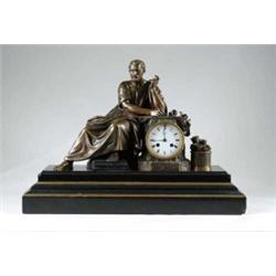 OUTSTANDING BRONZE FIGURAL MANTLE CLOCK.