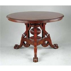 FINE MAHOGANY CARVED ROUND CENTER TABLE.