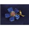 Image 1 : WONDERFUL 14K YELLOW GOLD BLUE LAPIS AND RED STONE FLOWER PIN.