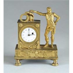 MINIATURE EMPIRE CLOCK WITH NAPOLEON LIKE FIGURE.