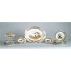ROYAL WORCESTER SEVENTEEN PIECE HAND PAINTED GAME BIRD SET.