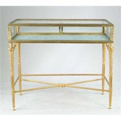 OUTSTANDING BRONZE AND GLASS FLOOR VITRINE.