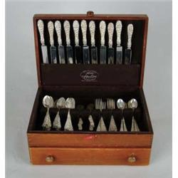 94-PIECE CASED STERLING FLATWARE SET BY STIEFF CO. IN THE “ROSE” PATTERN.