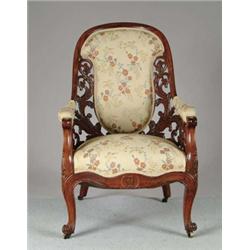 LAMINATED ROSEWOOD CARVED ARMCHAIR ATTRIBUTED TO JOHN HENRY BELTER, N.Y.C.