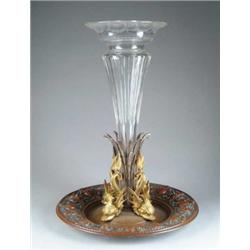 FINE BRONZE ORMOLU AND GLASS CENTER PIECE.