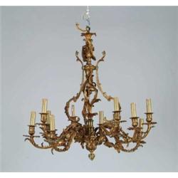 OUTSTANDING FRENCH STYLE BRONZE TWELVE BRANCH CHANDELIER.