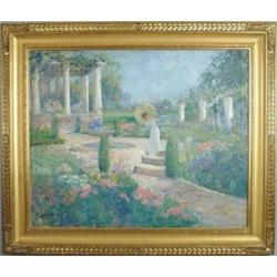 CHARLES ROSWELL BACON (American, 1868-1913) THE YELLOW PARASOL.