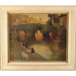 GEORGE AMES ALDRICH (American, 1872-1941) “THE FLOWERED BRIDGE, QUIMPERLE”.