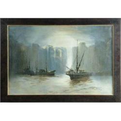 MARINO MARINI (Italian, 1901-1980) BOATS IN HARBOR.