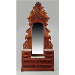 OUTSTANDING MARBLE TOP DROP CENTER VICTORIAN WALNUT CHEST.