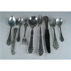 OUTSTANDING AND LARGE 200-PIECE STERLING SILVER FLATWARE SET BY GEORGE JENSEN, DENMARK IN THE “LILY 