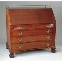 FINE CUSTOM REPRODUCTION MAHOGANY SERPENTINE FRONT DESK.