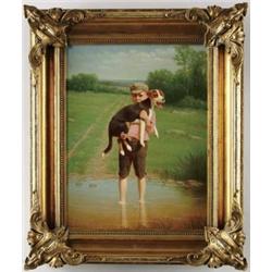 SAMUEL S. CARR (American, 1837-1908) BOY WITH HIS DOG.