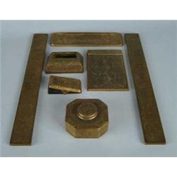 SEVEN PIECE GENUINE ANTIQUE TIFFANY BRONZE ZODIAC DESK SET.