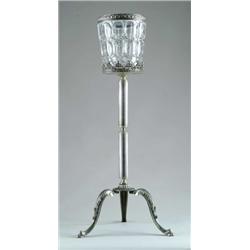 ELABORATE CUT GLASS AND SILVER PLATE WINE HOLDER.  