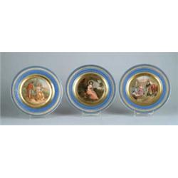 SET OF THREE EXQUISITE VIENNA PORCELAIN ART TRAYS.
