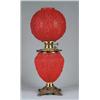 Image 1 : ANTIQUE VICTORIAN RED SATIN GLASS GONE WITH THE WIND LAMP.