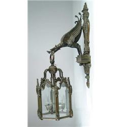 OUTSTANDING BRONZE TWO-PIECE FIGURAL WALL HANGING HALL FIXTURE.