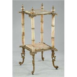 FINE BRONZE AND ONYX TWO TIER STAND.