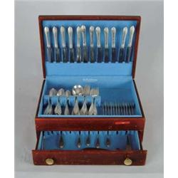 RARE 95-PIECE CASED STERLING FLATWARE SERVICE BY SCHOFIELD CO. INC. IN THE “SCROLL ENGRAVED EDGE” PA