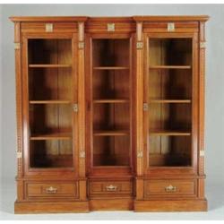 FABULOUS WALNUT TRIPLE GLASS FRONT BOOKCASE.