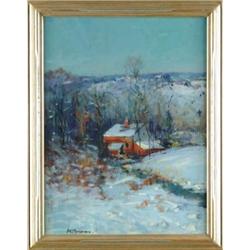 ARTHUR CLIFTON GOODWIN (American, 1864-1929) RED HOUSE IN THE BLUE HILLS.