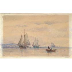 MAURITZ FREDERICK H DEHAAS (American, 1832-1895) SHIPS IN HARBOR.