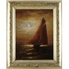 Image 1 : WESLEY WEBBER (American, 1841-1914) MOONLIGHT SAIL OFF LIGHTHOUSE.