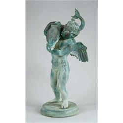M. AMODIO (Italian?, Early 20th Century) WINGED BOY WITH DOLPHIN FOUNTAIN.