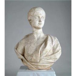 ANTIQUE WHITE MARBLE BUST OF WOMAN.