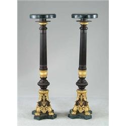 PAIR OF BRONZE AND MARBLE REVOLVING PEDESTALS.