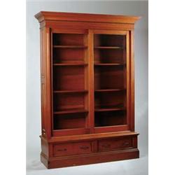 FINE TWO-PART STEPBACK DOUBLE DOOR MAHOGANY BOOKCASE.
