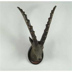 OUTSTANDING LARGE CARVED WOOD AND PAINTED ANTELOPE TROPHY MOUNT.