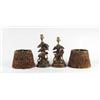 Image 1 : PAIR OF CARVED BLACK FOREST TYPE TABLE LAMPS WITH FEATHER SHADES.
