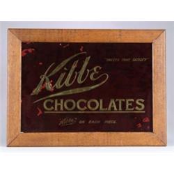 REVERSE ON GLASS SIGN FOR KIBBE CHOCOLATES.