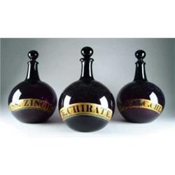 RARE SET OF THREE LARGE APOTHECARY BOTTLES.