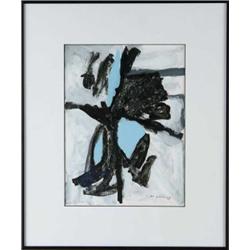 HALE ASPACIO WOODRUFF (American, 1900-1980) ABSTRACT IN BLACK, WHITE AND BLUE.