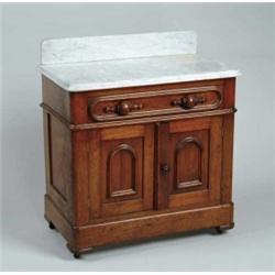 MARBLE TOP WALNUT COMMODE.