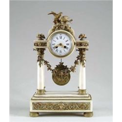 FINE WHITE MARBLE AND ORMOLU FRENCH MANTLE CLOCK.