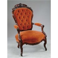 FINE ROSEWOOD CARVED OPEN ARMCHAIR ATTRIBUTED TO J AND J MEEKS.