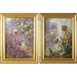 OUTSTANDING PAIR OF HAND PAINTED FRAMED PORCELAIN PLAQUES.