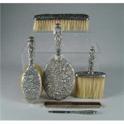 FIVE PIECE TIFFANY STERLING DRESSER SET.