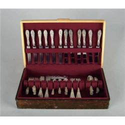 72-PIECE STERLING CASED FLATWARE SET BY STIEFF IN THE “ROSE” PATTERN.