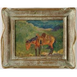 OSCAR EDMUND BERNINGHAUS (American, 1874-1952) WESTERN HORSE WITH SADDLE.